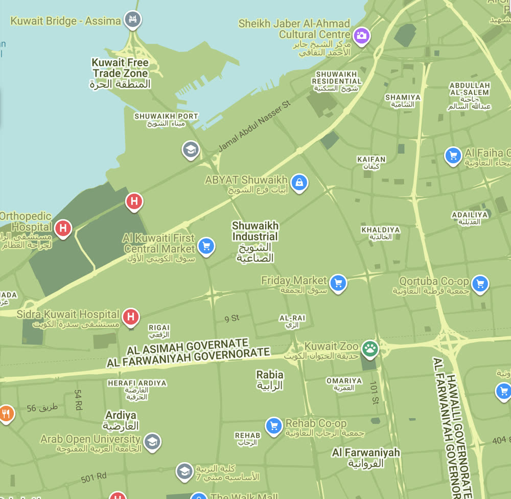 Map of the Greenfields Shuwaikh location