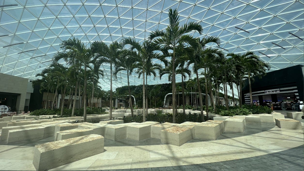 Indoor palm atrium with glass roof